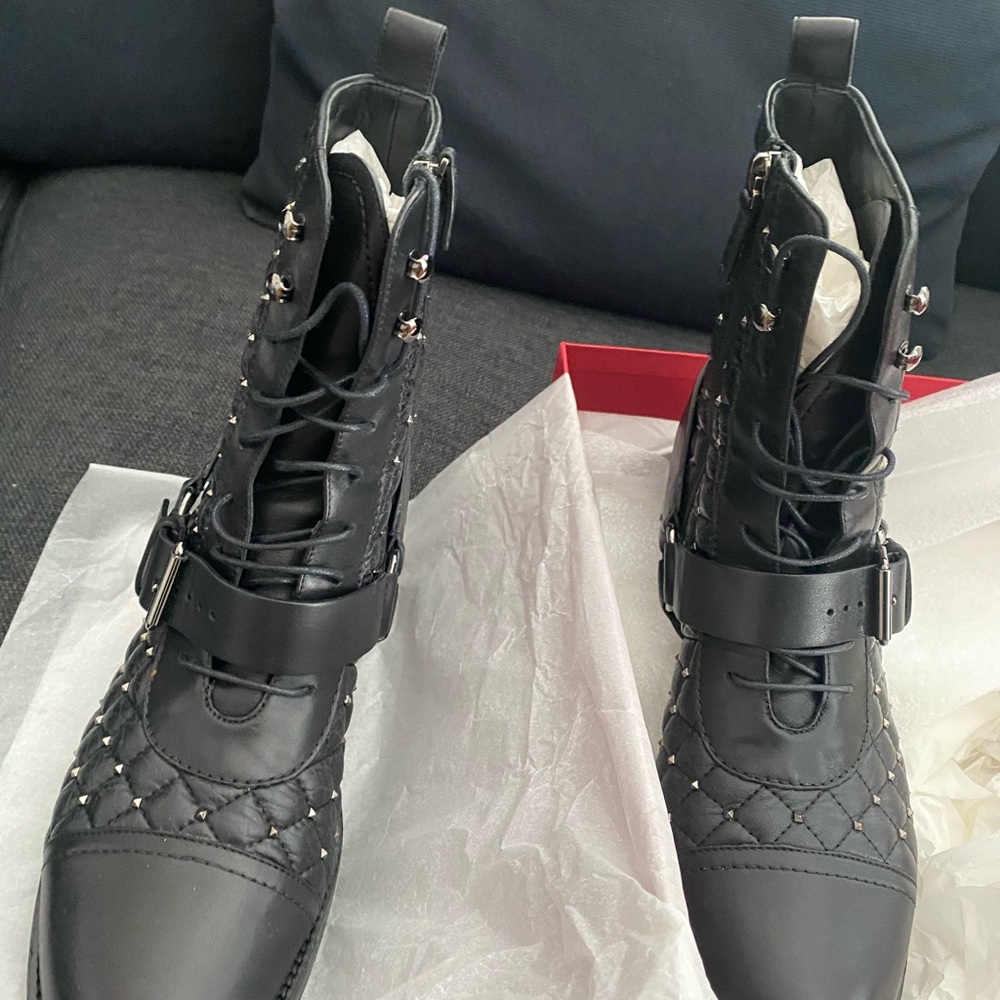 Valentino Garavani Black Quilted Combat Boots